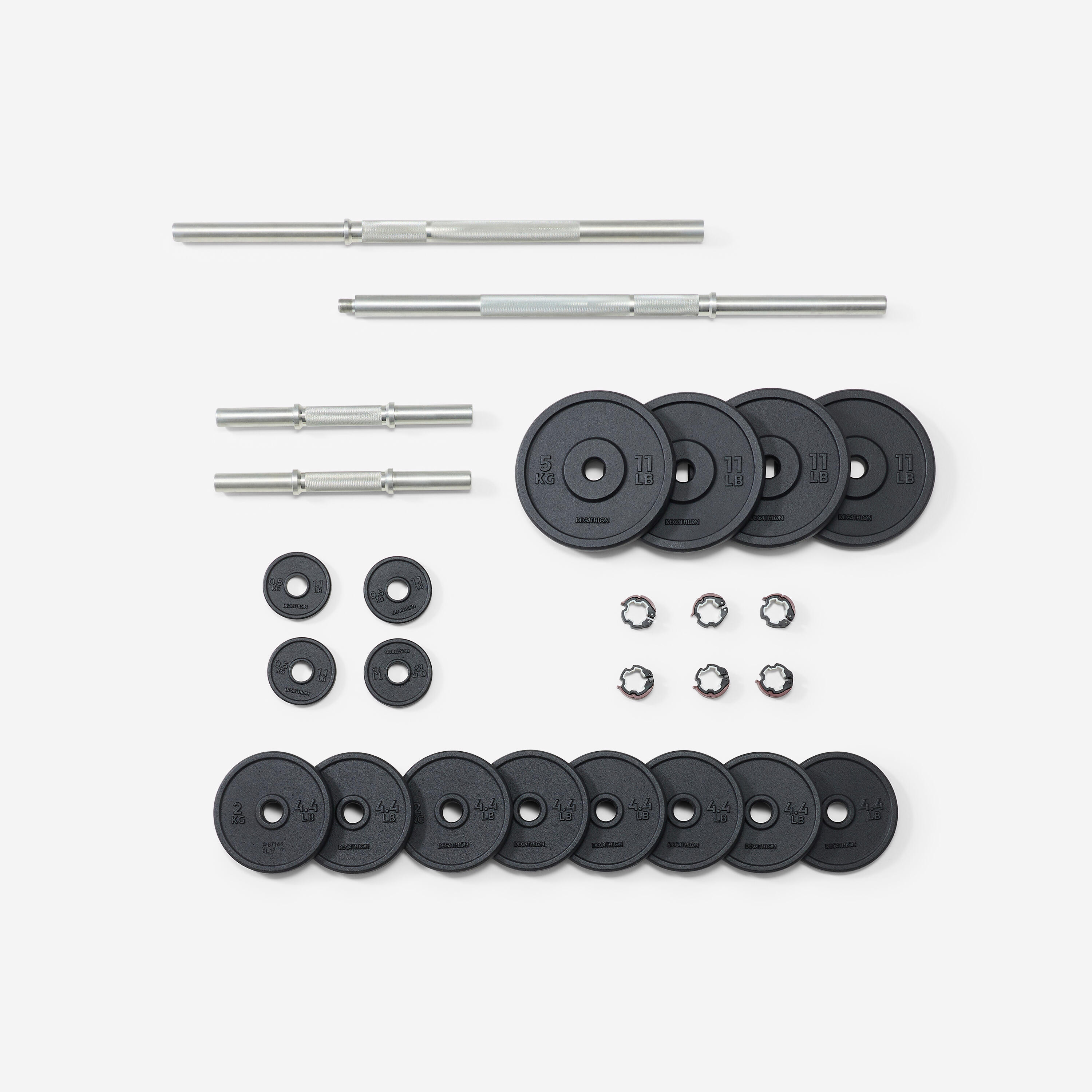 Kit de musculación de 50 kg con mancuernas y barra